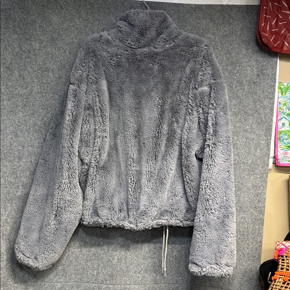 Anthropology Elevenses Charcoal plum  Teddy Jacket faux fir lined jacket L - Picture 4 of 9